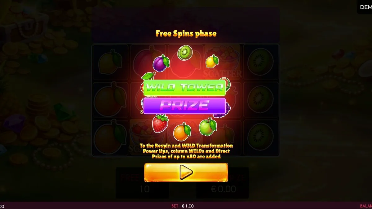 Tampilan visual slot Fruits Madness dengan simbol buah yang cerah dan berwarna-warni