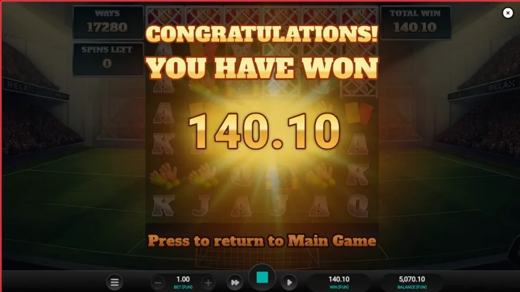 Tampilan layar permainan slot World Class Kick Off Dream Drop dengan tema sepak bola retro